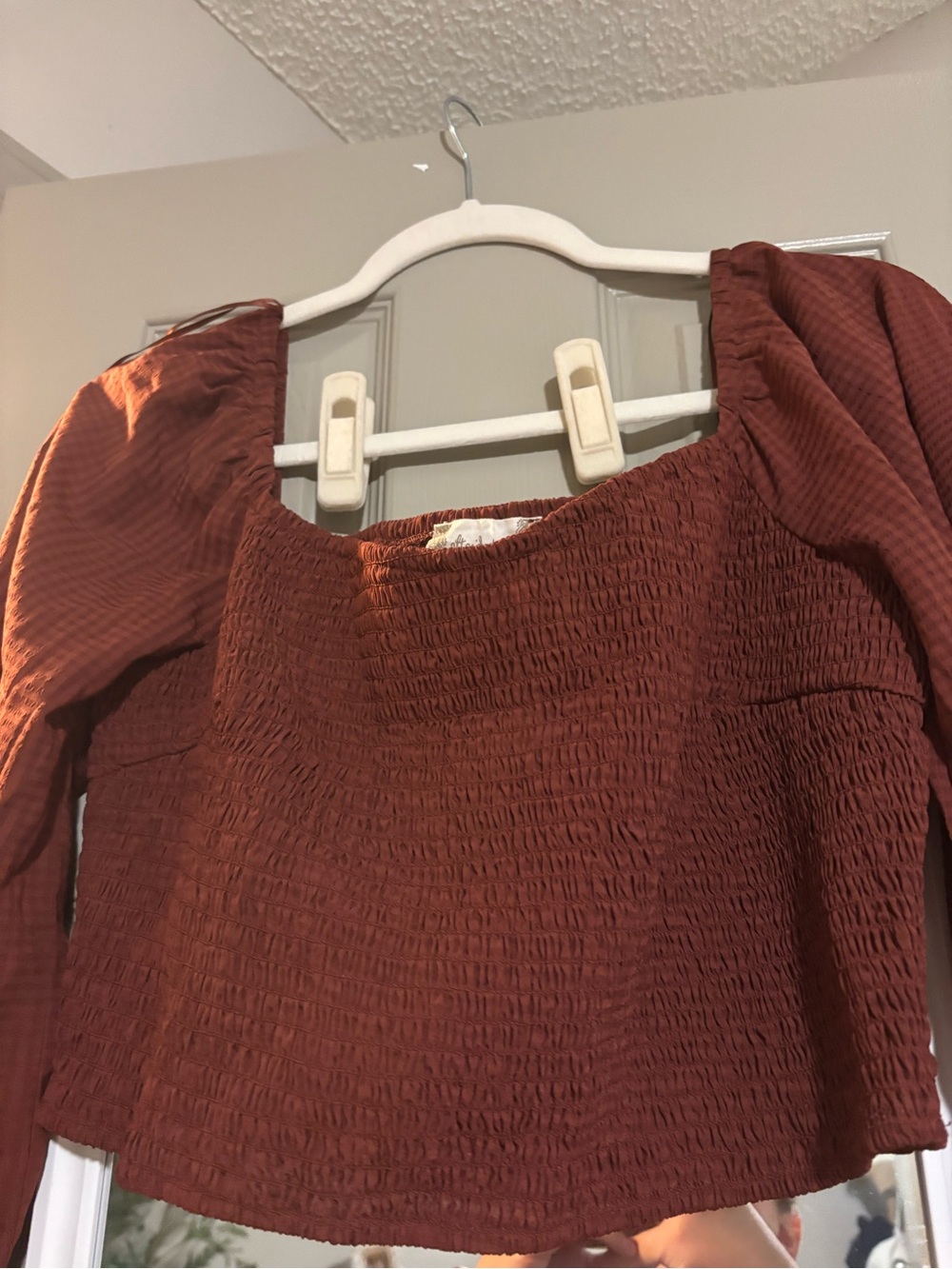 Altar'd State Rust Smocked Square-Neck Crop Top with Puff Sleeves